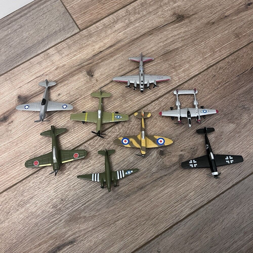 Vintage Metal Toy Airplanes Lot Of 8 - Flying Tiger P-38 Lightning Messerschmitt
